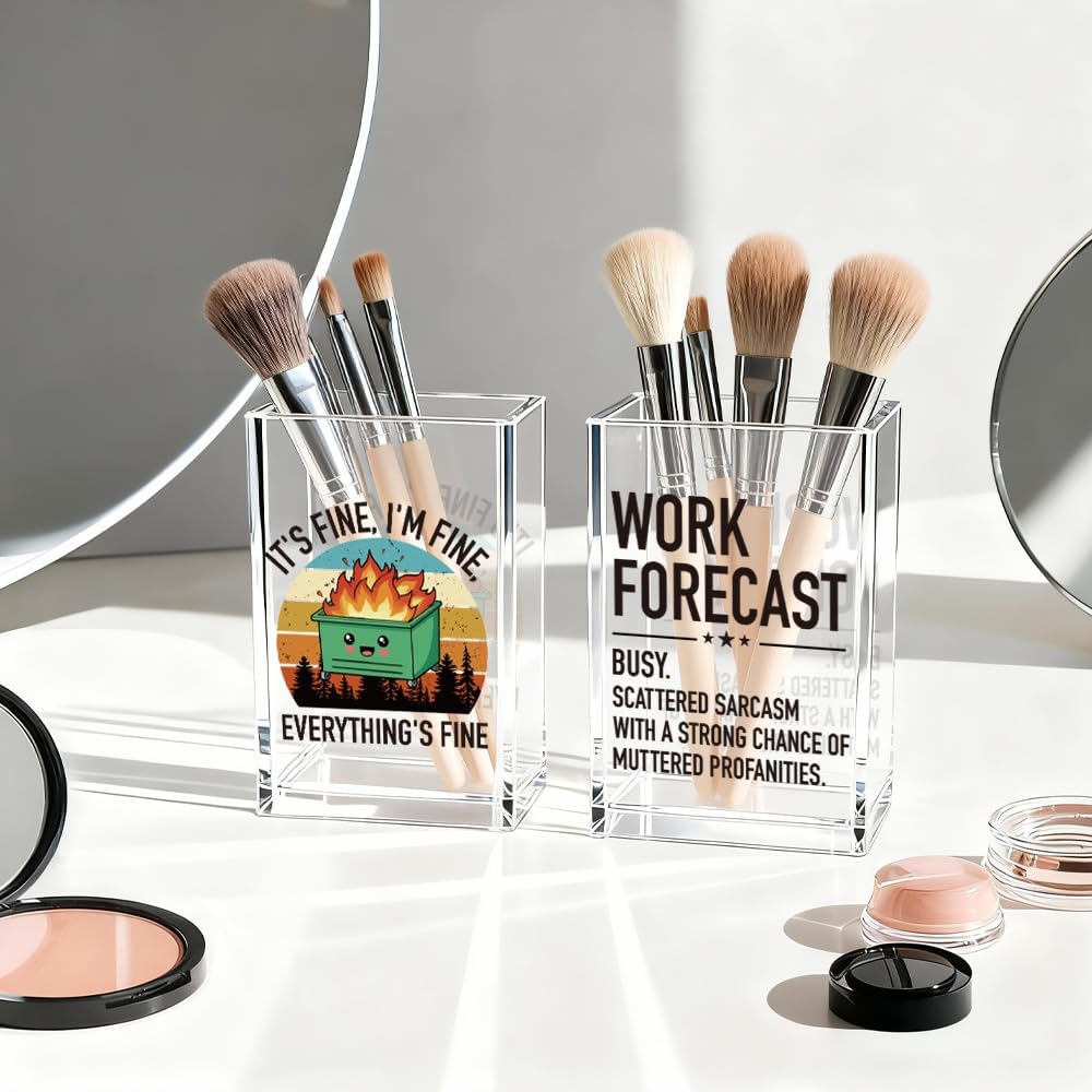 Everything is Figureoutable Acrylic Cosmetic Pencil Pen Holder Cup, Emotional Dumpster Fire Pencil Pen Holder Cup, Therapy Gifts, Mental Health Gifts for Women Colleague Boss Teacher