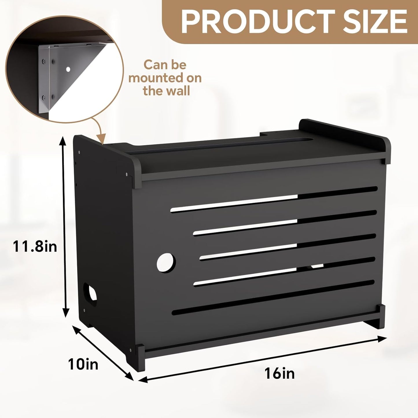 Wooden WiFi Router Storage Box Hider Shelf, Decorative Projector Box Hider Rack Countertop, for Cable, Modem, Internet, Router Power Cover Storage Organizer Cabinet Wall Mounted, Solid Wood