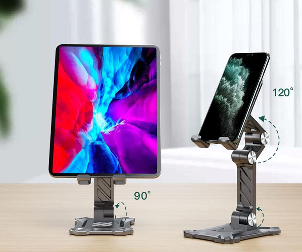 Phone Stand for Desk. Foldable Desktop Mobile Phone Stand with Angle Height Adjustable, Portable Office Cell Phone Holder, Cradle, Dock. Fits All 4.7-13in iPhone/Smartphone/iPad/Tablet.