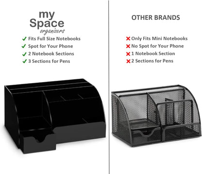 My Space Organizers Clear Acrylic Desk Oganizer, 9 Compartments, Office Supplies and Desk Accessories Organizer, Home Decor Desktop Organizer (Clear)