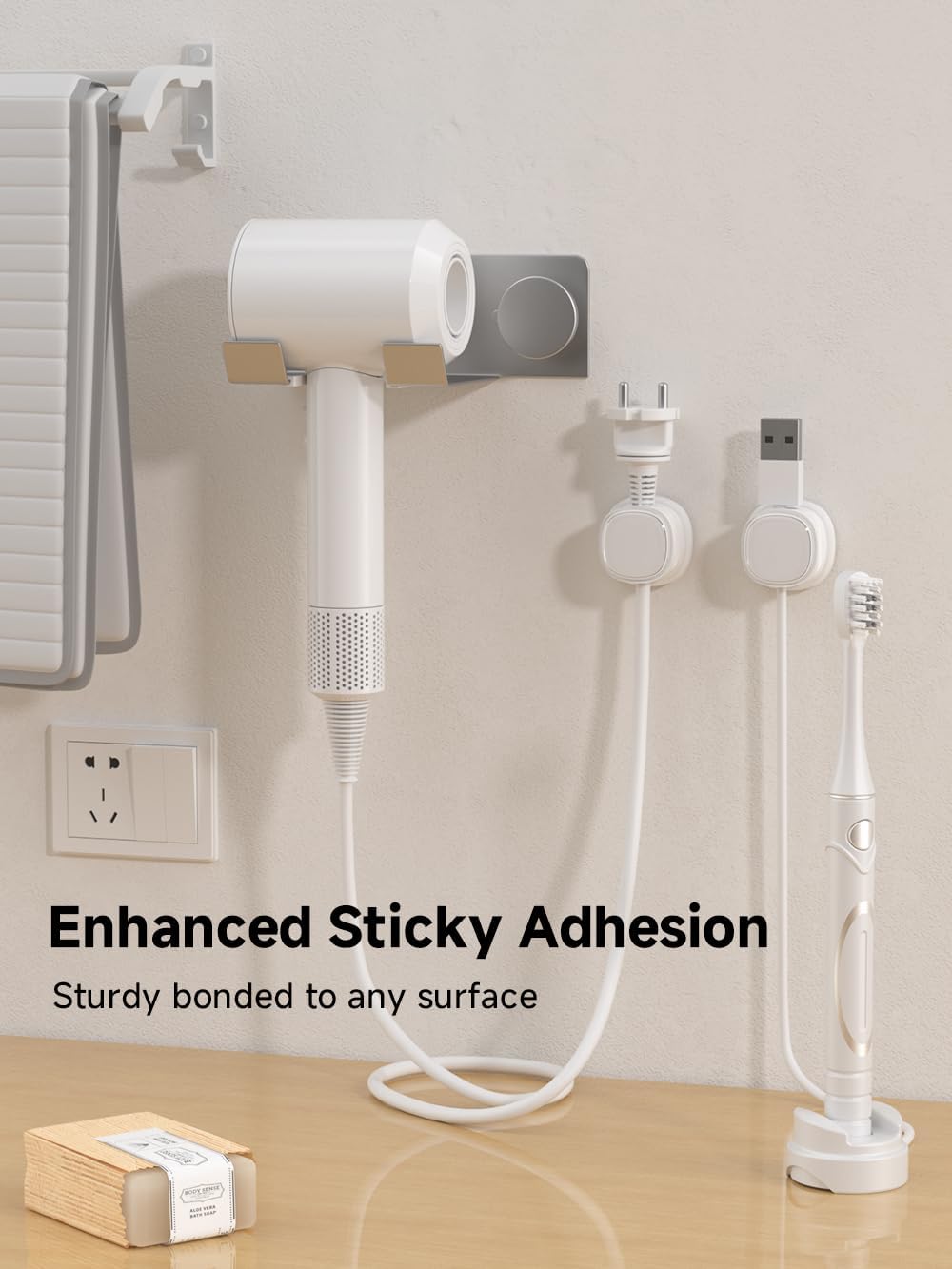 9 Pack Cord Organizer, Spring Cable Management, Adhesive Cute Cable Holder Clips, Phone Charger Wire Keeper for Desk Nightstand Car Office (9-Pack White_Orange_Blue)