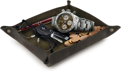 Londo Genuine Leather Tray Organizer - Practical Lightweight Water Resistant Computer Table Desk Storage Box for Wallets, Watches, Keys, Coins, Cell Phones and Office Equipment