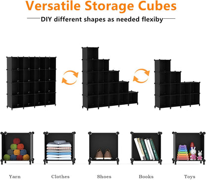 AWTATOS Cube Storage Organizer, 16 Cube Closet Organizer, Stackable Storage Cube Shelves, DIY Portable Closet Clothes Organizer Shelving for Bedroom, Closet, Wardrobe, Bathroom, White