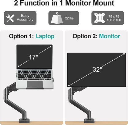 MOUNT PRO Laptop Arm Mount for Desk, 2 in 1 Function Monitor Laptop Stand, Fits Max 17" Notebook and 32" Computer Screen, Aluminum Single Monitor Holder with Adjustable Tray, Holds up to 22lbs