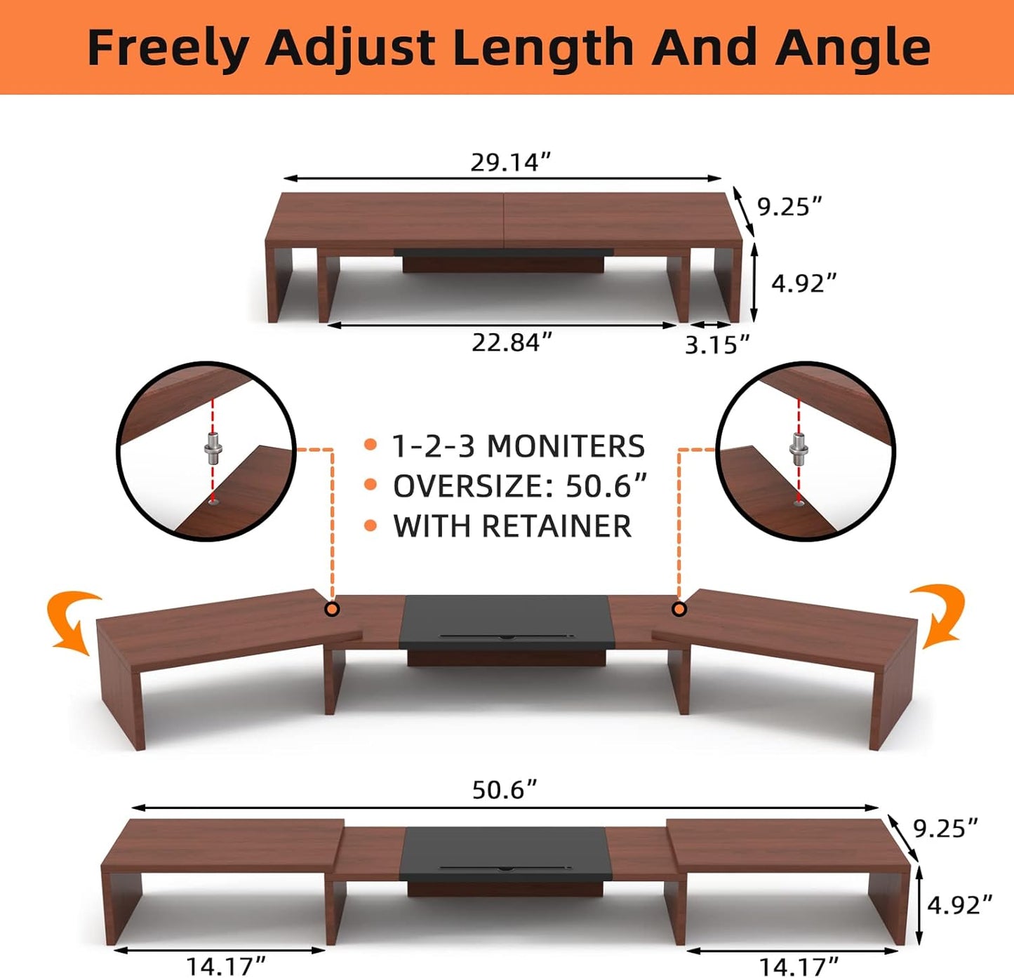 WESTREE Triple Dual Monitor Stand Riser, Extra Long Monitor Stand for 1~2~3 Monitors, Monitor Stand with Length and Angle Adjustable, 3 Shelf Desktop Storage Riser for Monitor Computer Screen Laptop