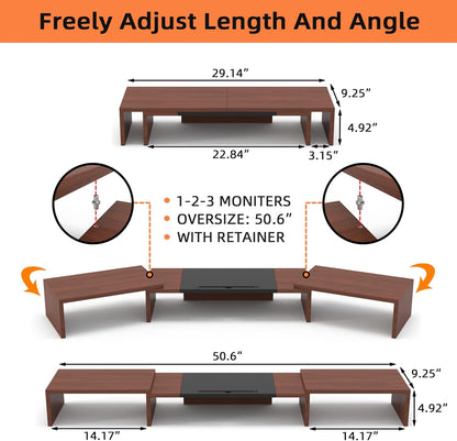 WESTREE Triple Dual Monitor Stand Riser, Extra Long Monitor Stand for 1~2~3 Monitors, Monitor Stand with Length and Angle Adjustable, 3 Shelf Desktop Storage Riser for Monitor Computer Screen Laptop