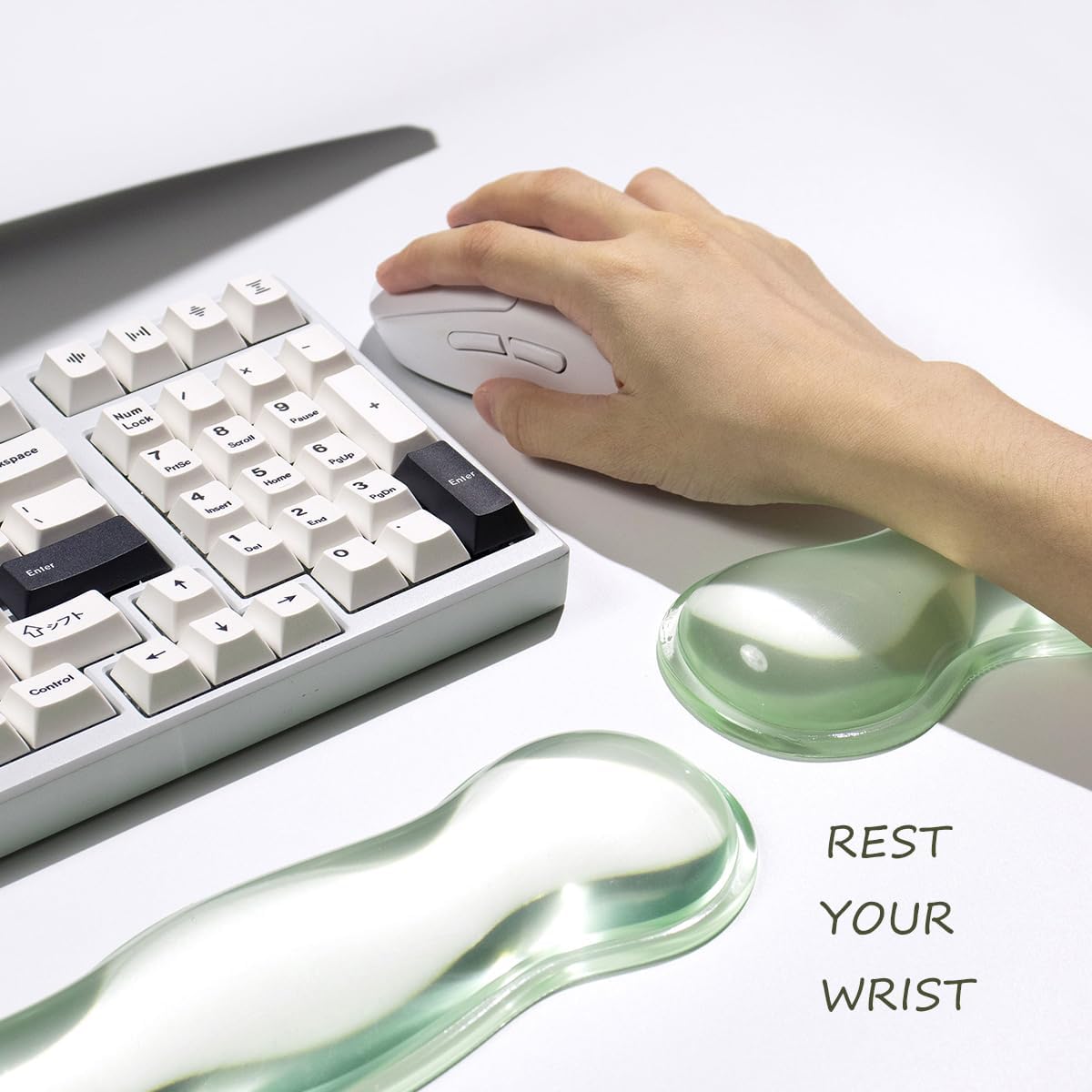 Clear Gel Wrist Rest for Keyboard and Mouse, Green Silicone Mouse Wrist Rest Set, Cute Ergonomic Wrist Rest for Keyboard 60%/75%(Green)