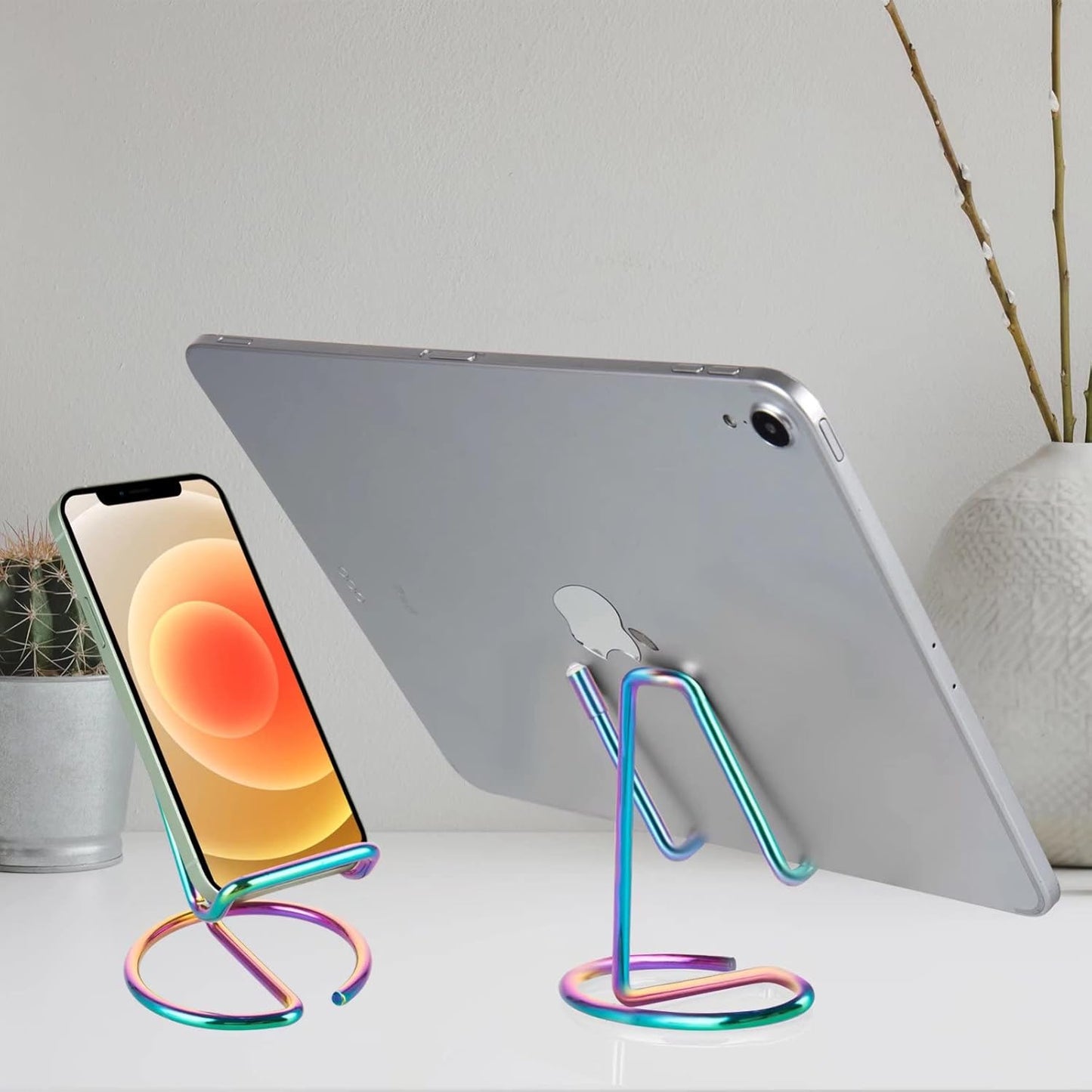 ROPOSY Cell Phone Stand for Desk, Cute Metal Gold Cell Phone Stand Holder Desk Accessories, Compatible with All Mobile Phones, iPhone, iPad