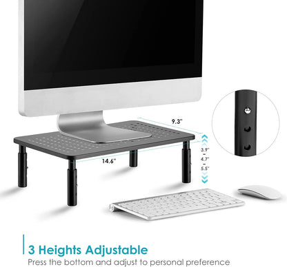 LOTEYIKE TV/Monitor Riser Desktop Stand, Flat Screen, Sturdy Metal Laptop Computer Shelf for Printer, iMac, 3 Height Adjustable PC with Mesh Platform , 2 Pack