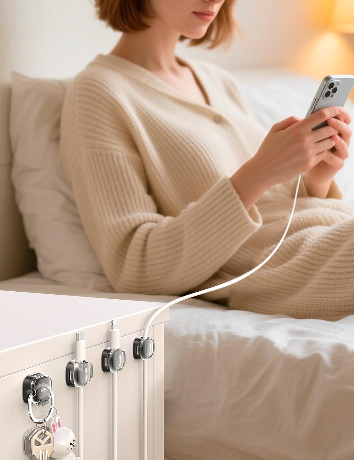 Cable Clips,8 Pack Cord Holder Cord Organizer [1s Lock & Strongest Adhesive] Spring Cord Clips Phone Charger Wire Desk Cable Management Nightstand Home Office School Decor Women Cute Desk Accessories