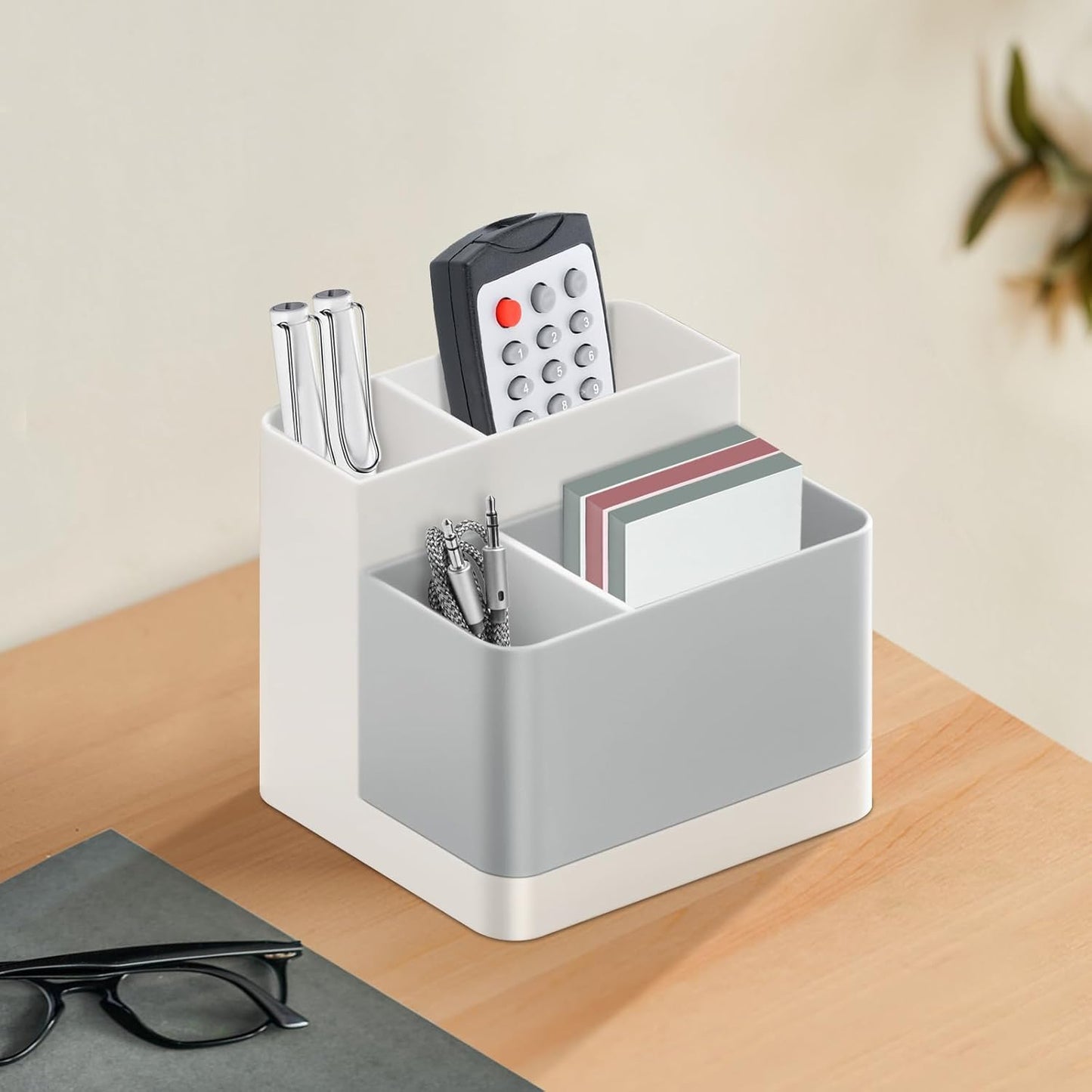 Poeland Desktop Storage Organizer, Pen and Pencil Cases Boxes, Pen or Pencil Holder Box Container for Desk, Office Supplies, Vanity Table Tan
