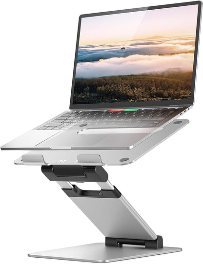 Nulaxy Height Adjustable Laptop Stand for Desk, Dual Foldable Aluminum Computer Riser, Pull Out Design Ergonomic Sit to Notebook Holder Convertor, Compatible with All 10-17" Laptops, Tablets, Gray