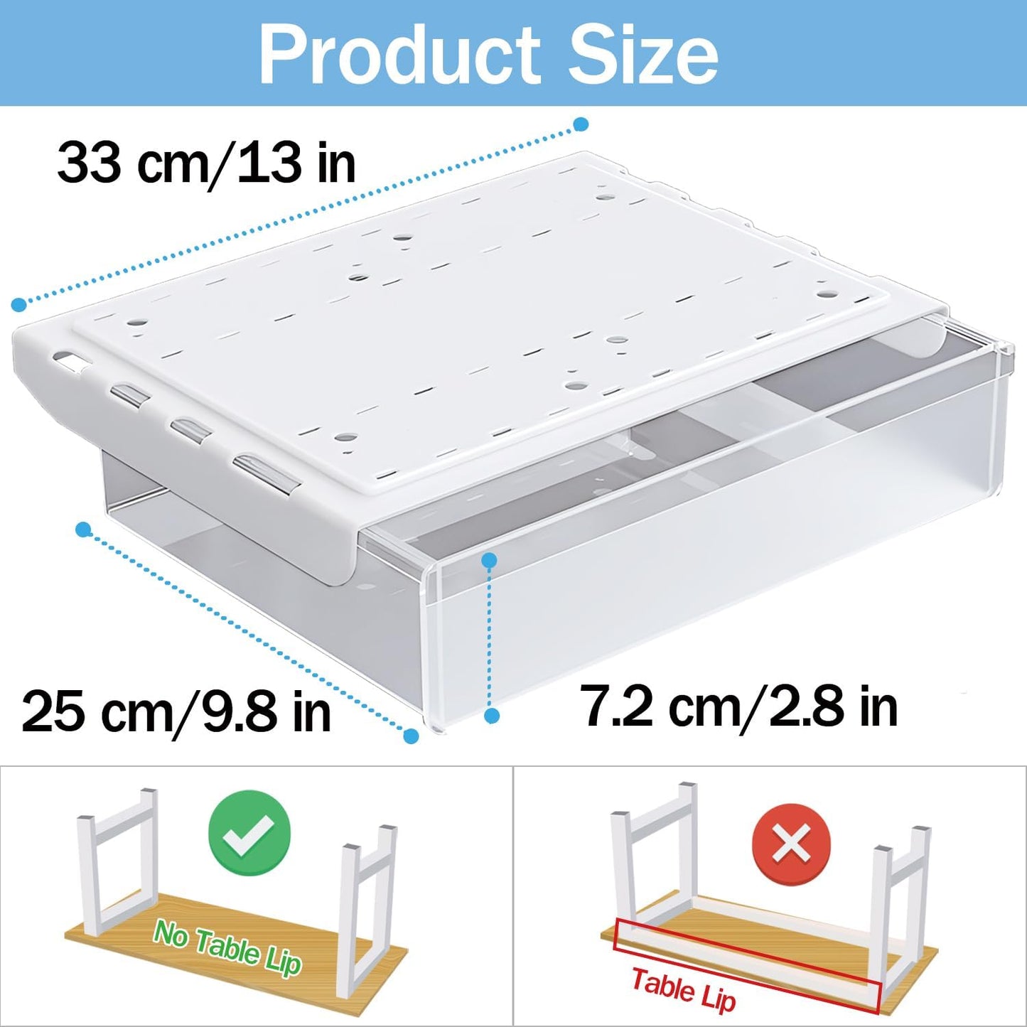 SVNNELP Large Under Desk Table Drawer Storage Organizer A4,Desk Accessories & Workspace Organizers,Hidden Self-Adhesive Under Table Pencil Tray Drawer for Office(Clear White)