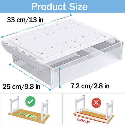 SVNNELP Large Under Desk Table Drawer Storage Organizer A4,Desk Accessories & Workspace Organizers,Hidden Self-Adhesive Under Table Pencil Tray Drawer for Office(Clear White)