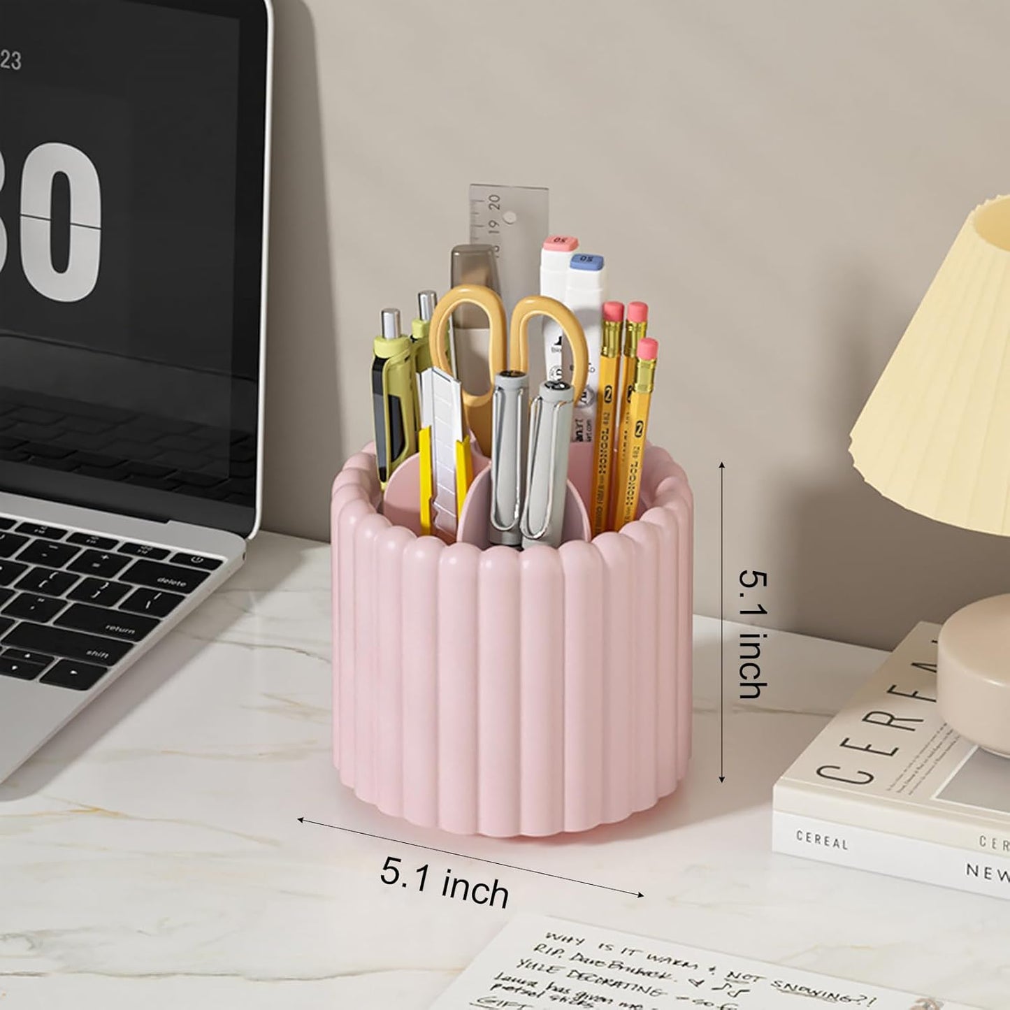 Anyoifax 360° Rotating Pen Holder 7 Slots Desk Organizer Removable Pencil Cup Plastic Art Supplies and Accessories Desktop Storage Box Caddy for Office, School, Home (White)