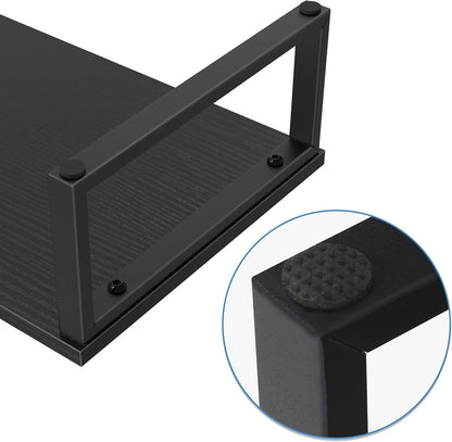 NORCEESAN 2 Pack Monitor Stand Riser Wood Desk Shelf with Storage, Laptop Stand Riser Computer Stand for Desk Shelf Organizer Desktop Printer Table for PC Laptop Fax Monitor Lift, Black