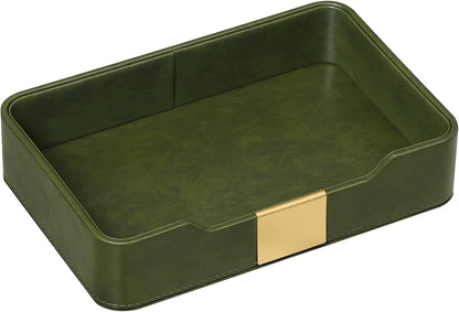 10.2" x 6.7" Nightstand Organizer Tray with Gold Accent, Decorative Valet Trays Cologne Organizer for Men, Key Bowl Perfume Trinket Tray for Dresser Bedside Entryway Table (Navy Blue)