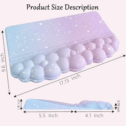 Computer Keyboard Stand Pad with Wrist Rest Purple Blue Cloud Keyboard Pad Support with Comfortable Galaxy Stars Wrist Pad Cute Girl Ergonomic Tilted Keyboard Riser Holder for Desktop Office Home