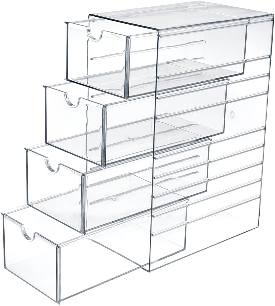 Hipiwe Plastic Drawer Organizer Clear Desktop Drawers Box with 6 Pull Out Drawer Compact Storage Box for Cabinet Vanity Bathroom Bedroom Pantry Shelf Office Closet Organization