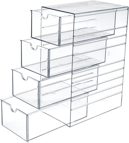 Hipiwe Plastic Drawer Organizer Clear Desktop Drawers Box with 6 Pull Out Drawer Compact Storage Box for Cabinet Vanity Bathroom Bedroom Pantry Shelf Office Closet Organization