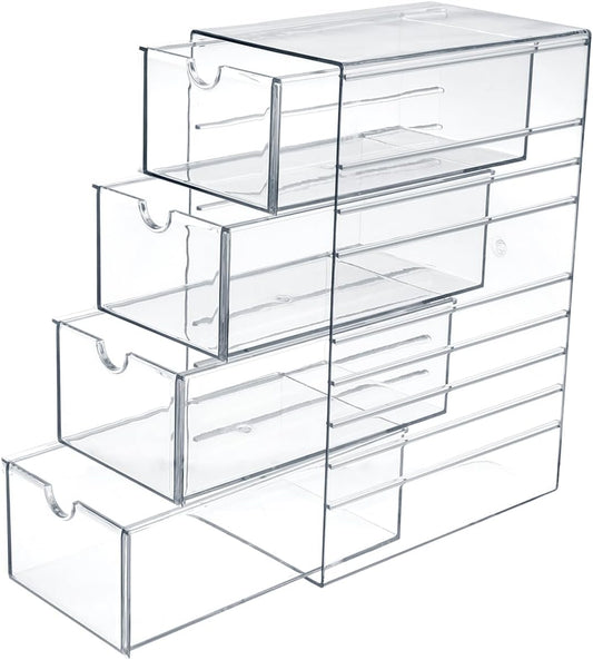 Hipiwe Plastic Drawer Organizer Clear Desktop Drawers Box with 6 Pull Out Drawer Compact Storage Box for Cabinet Vanity Bathroom Bedroom Pantry Shelf Office Closet Organization