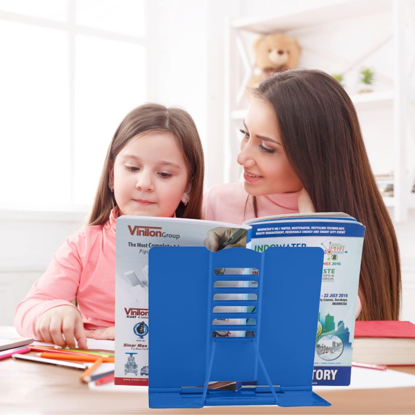 Honagu Metal Desk Book Holder, Hands Free Adjustable Cookbook & Document Holder, Portable Bookstand for Music Books, Textbooks, Recipes, Tablets & iPads (Purple)