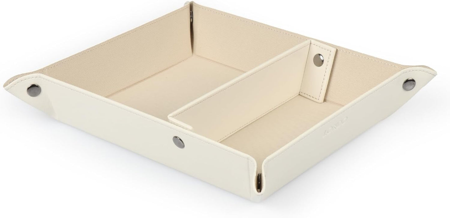 Londo Leather Tray Organizer - Practical Lightweight Water Resistant Computer Table Desk Storage Box for Wallets, Watches, Keys, Coins, Cell Phones and Office Equipment