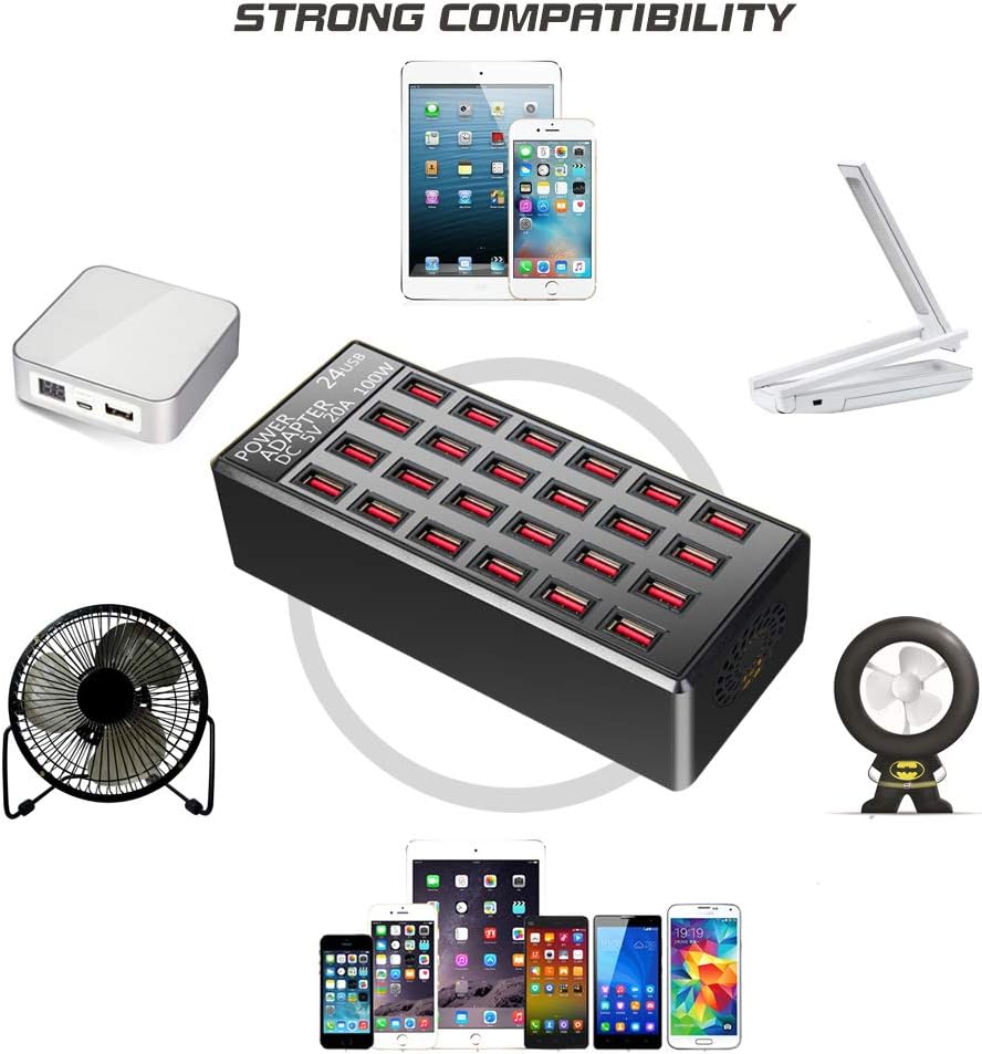 100w 24(20A) Port, USB Fast Charging Station,Travel Desktop USB Rapid Charger,Multi Ports Charging Station Organizer Compatible with Smartphones,Tables,and More Devices