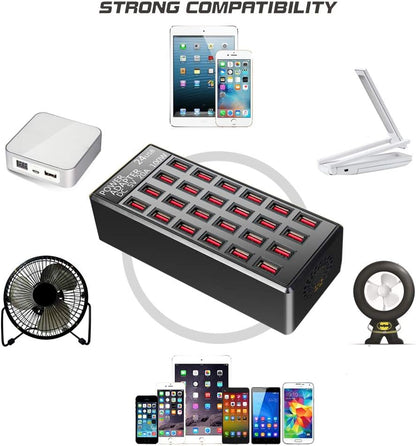 100w 24(20A) Port, USB Fast Charging Station,Travel Desktop USB Rapid Charger,Multi Ports Charging Station Organizer Compatible with Smartphones,Tables,and More Devices