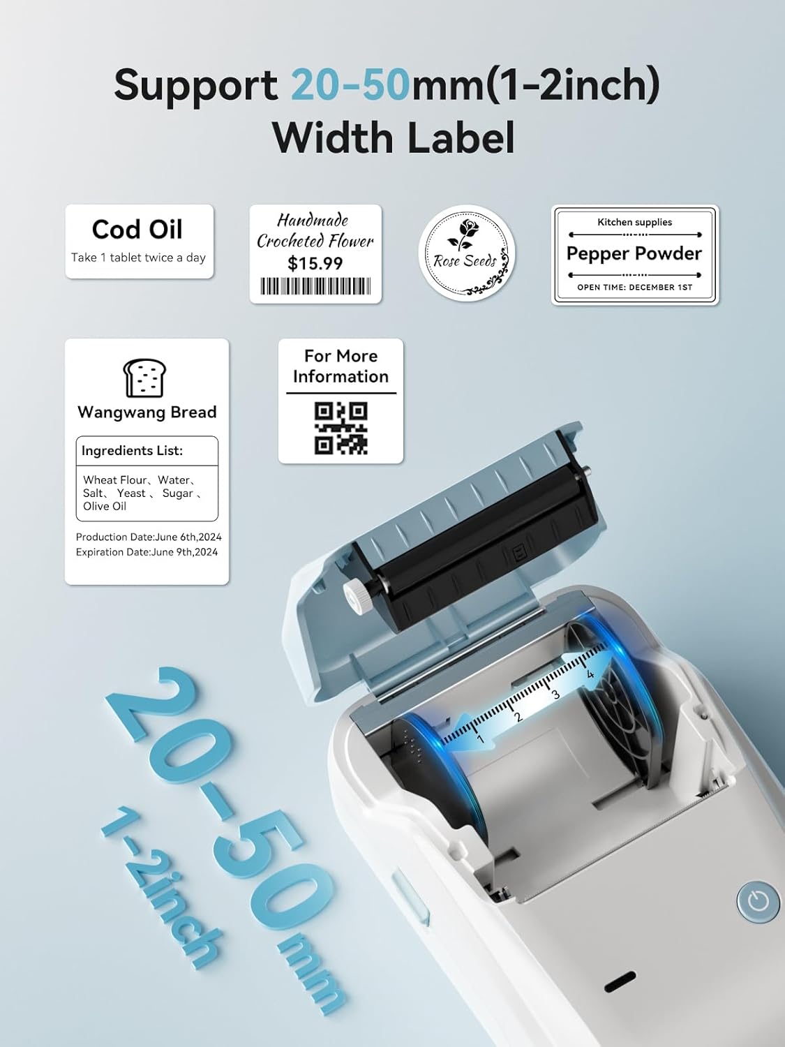 NIIMBOT B1 Label Maker Machine with Tape, 2 Inch Portable Label Printer, Bluetooth Thermal Label Printer with Multiple Templates for Small Business,Office,Home,School (Blue, 1 Printer+1 Roll Label)