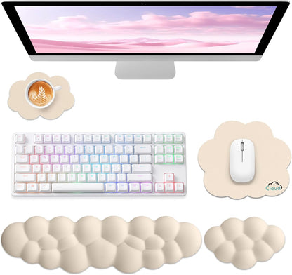 Sushret Cloud Wrist Rest for Computer Keyboard, 4-in-1 Memory Foam Leather Cloud Keyboard Wrist Rest and Mouse Pad Set with Ergonomic Support for Arm and Palm Cushion, Gaming/Work Setup, Rainbow
