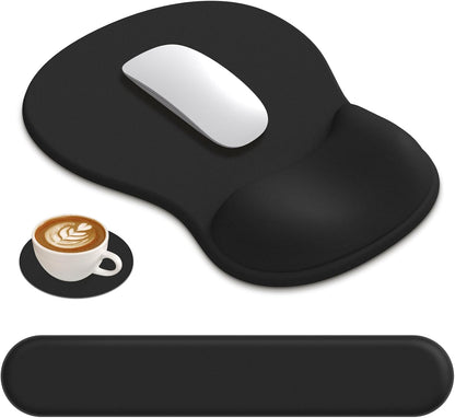 AKIT Ergonomic Mouse Pad and Keyboard Wrist Rest Set, Gel Memory Foam Wrist Rest with Non-Slip Base, 3-in-1 Mousepad Set for Pain Relief, Desk Accessories for Gaming, Home, Office(Black)