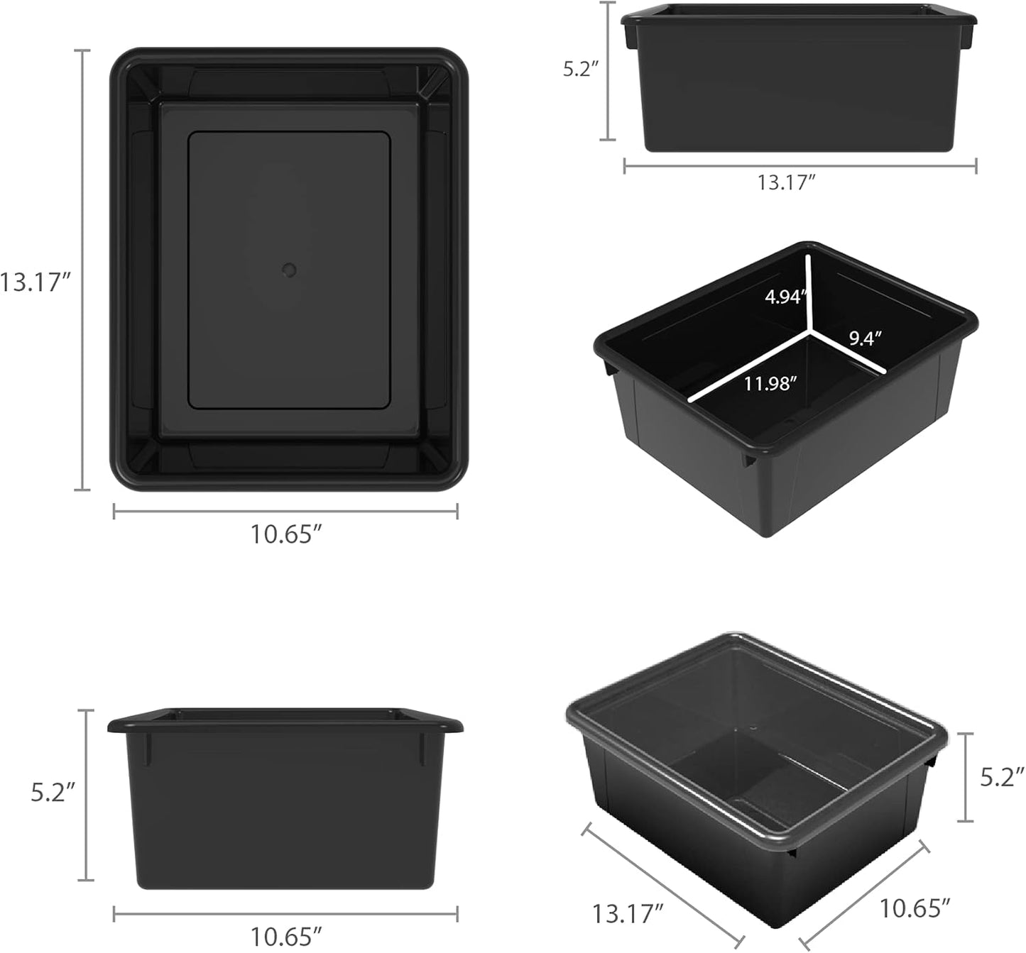 Storex Letter Size Flat Storage Tray – Organizer Bin for Classroom, Office and Home, Clear, 5-Pack (62531A05C), 10 x 13 x 3 Inches