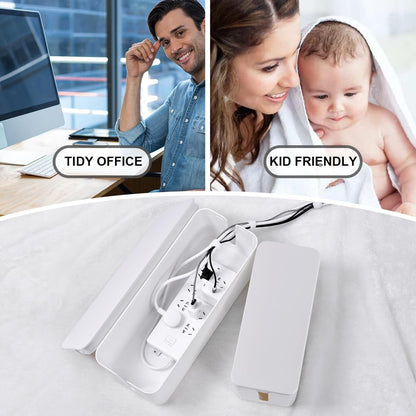 Cable Management Box, 2 Pack Large & Medium Cable Organizer Box with 17 PCS Cable Management Set, Cord Organizer Box to Hide Surge Protector on Desk or Floor (White)
