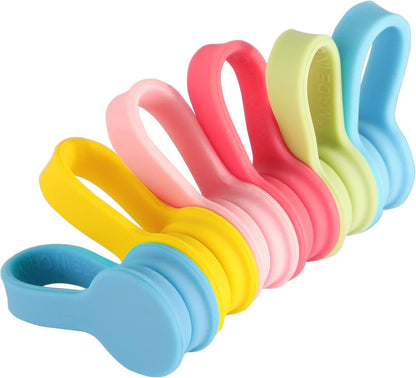 Viaky 6 Packs Magnet Wire Winder Straps, Multi-Colored Noticeboard Fridge Clips Silicone Cable Organizer Reusable Tie Phone Earbuds Bookmark Whiteboard Fridge (Lake Blue, Blue, Gray)