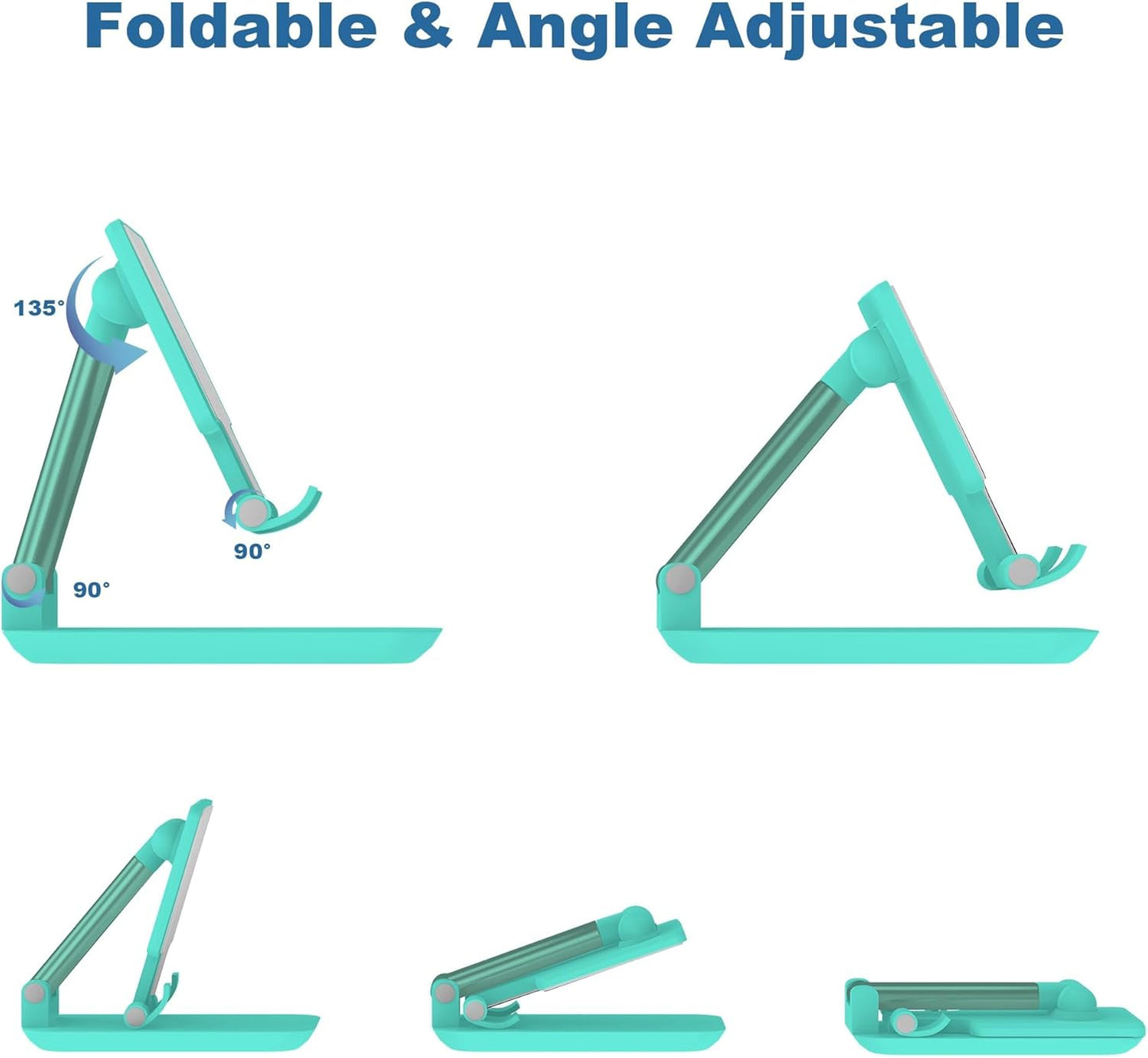 Cell Phone Stand, Fully Adjustable Foldable Desktop Phones Holder with Silicon Pad for Desk Fully Phones Holder Compatible with All Mobile Phones (White)