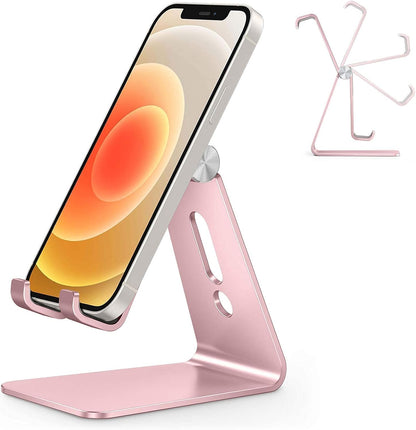 Adjustable Cell Phone Stand, OMOTON Aluminum Desktop Cellphone Stand with Anti-Slip Base and Convenient Charging Port, Fits All Smart Phones, Silver