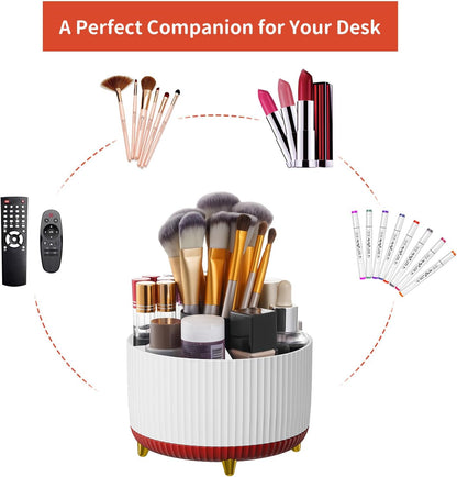 Marbrasse Desk Organizer, 360-Degree Rotating Pen Holder, Desk Organizers and Accessories with 5 Compartments Pencil Holder, Art Supply Storage Box Caddy for Office, Home（White）