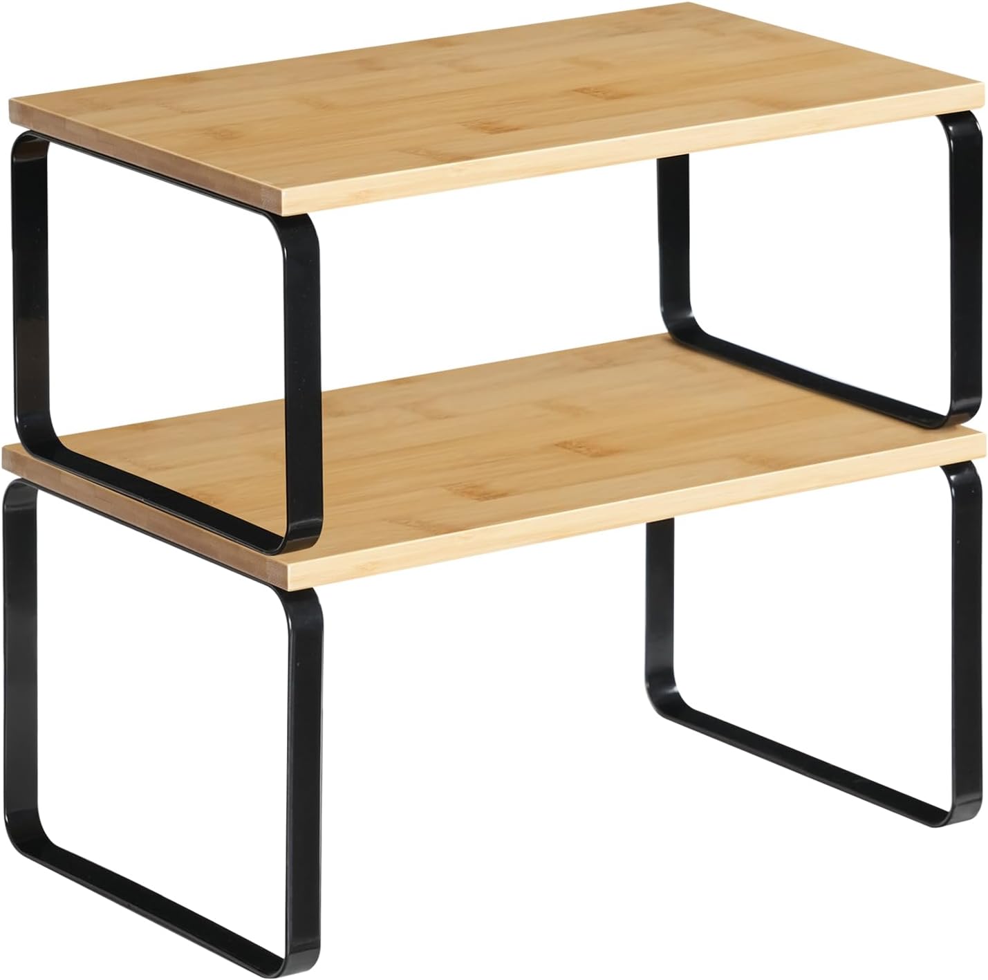 HOOBRO Cabinet Organizer Shelf, Set of 2 Kitchen Counter Shelves, Expandable Kitchen Storage, Stackable Bamboo Spice Rack, for Kitchen, Countertop, Office Desk, Bathroom, Natural and White YW30TL01