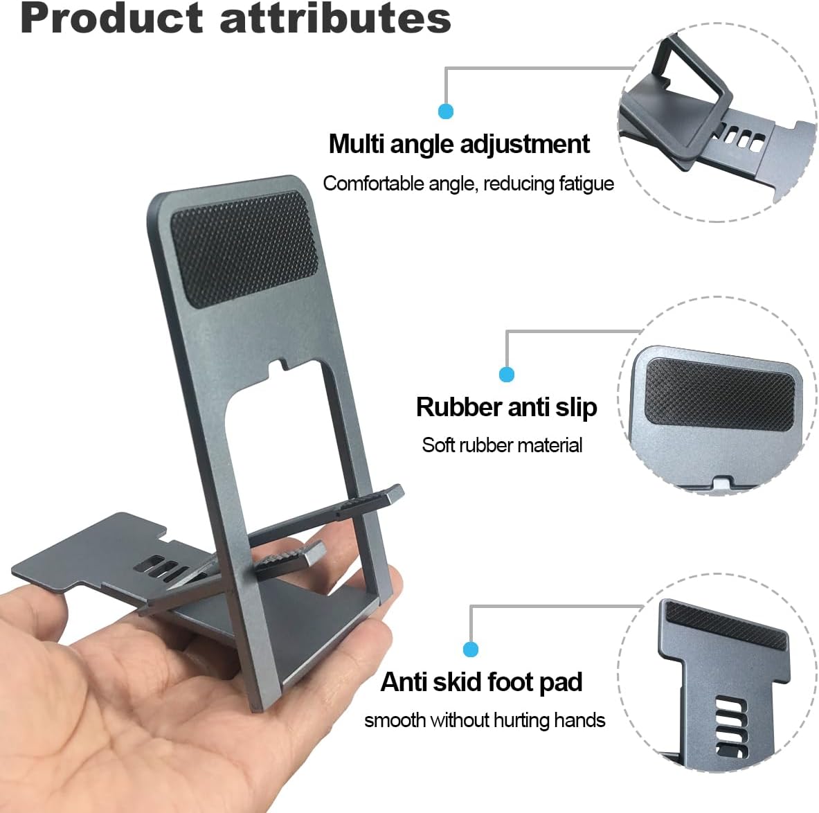 POQOD 2 Pack Cell Phone Stand, Foldable Phone Holder for Desk Compatible with Phone 15 14 13 12 11 Pro Xs Xs Max Xr X 8, Nintendo Switch, All Phones, Black & White