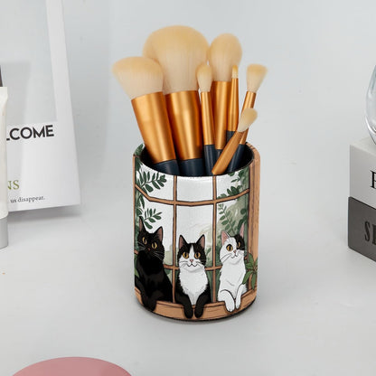 Leather Pen Holder for Desk, Love Cherry Pencil Organizer Pencil Cup Desk Decor Makeup Brush Holder Multifunctional Office Supplies for Home,Office, School