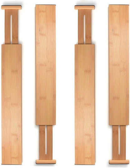 MEKBOK 4-pack Bamboo Kitchen Drawer Divider, Adjustable Drawer Storage, Spring loaded, Suitable for kitchens, Dressing tables, Bathrooms, bedrooms, Drawers, Desks