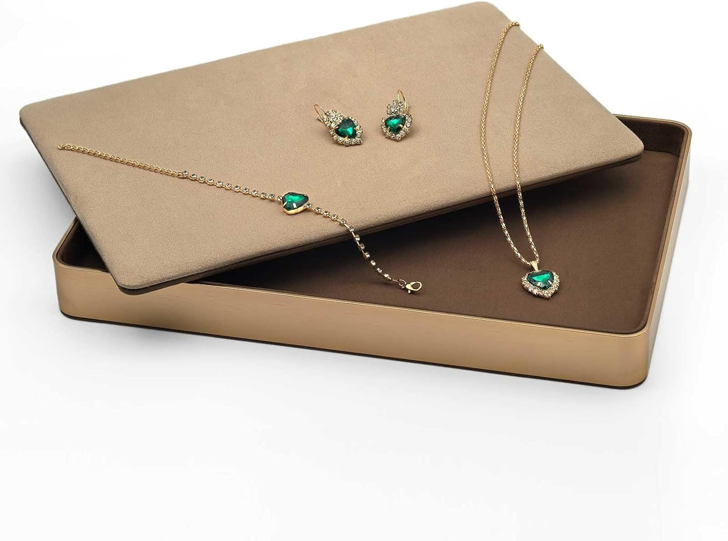 Metal Jewelry Tray, Valet Tray, Bedside Table and Desktop Organizer. It is Stackable and can be Used to Display Watches, Rings, Earrings and Bracelets（Brown）
