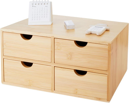 Charmewooden Bamboo Desk Organizer with 3 Drawers, Countertop Organizer with Drawers Makeup Storage Drawer 3 Drawers Tabletop Storage Organization Box Home Office Workspace