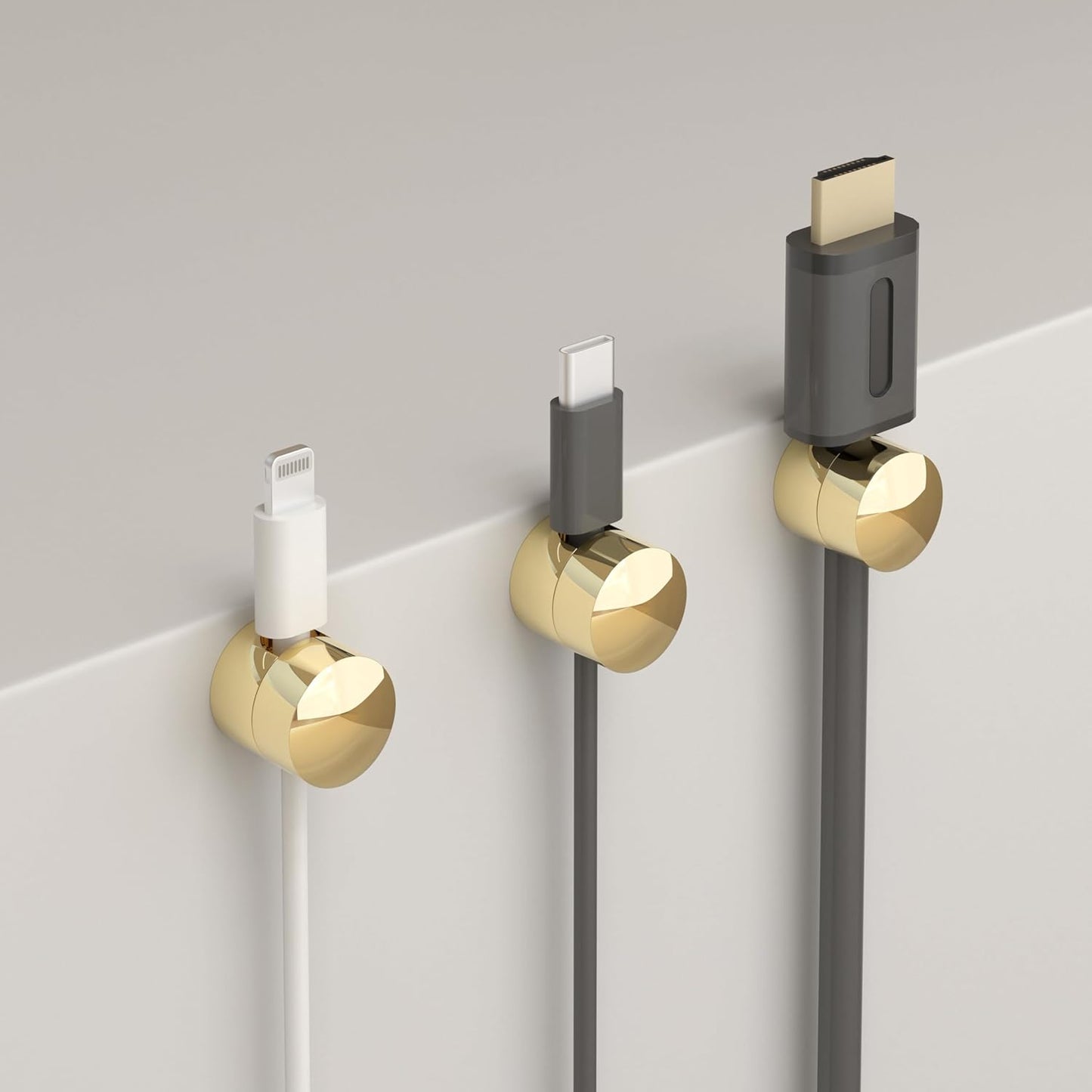 Gun Metal Cord Holder,Cable Anchors for Cable, Premium Aluminum Wire Organizer, Adhesive Screw 2-in-1 Cord Wall Clips, Charger Cable Management Clip, Stylish, Sturdy, Practical (3 Pcs) (Gold)