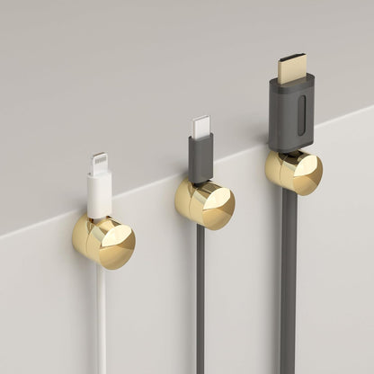 Gun Metal Cord Holder,Cable Anchors for Cable, Premium Aluminum Wire Organizer, Adhesive Screw 2-in-1 Cord Wall Clips, Charger Cable Management Clip, Stylish, Sturdy, Practical (3 Pcs) (Gold)