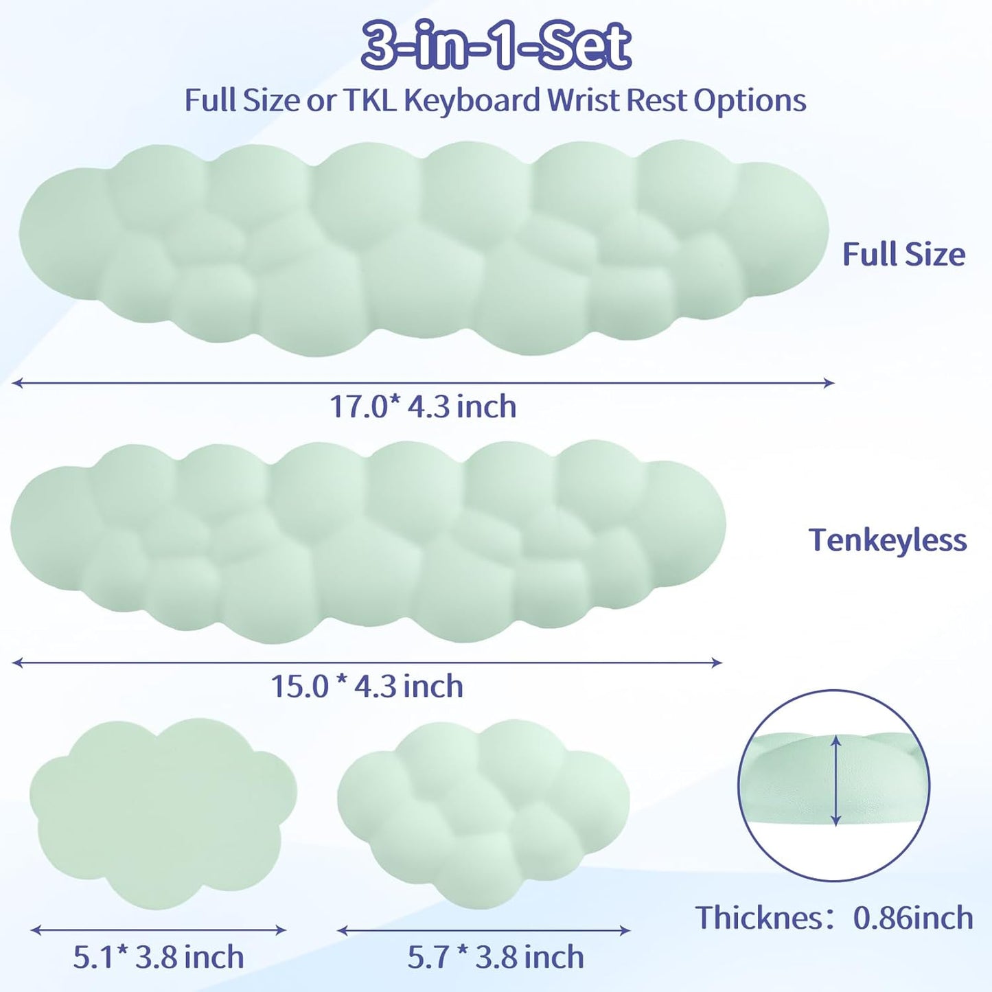 Sushret Cloud Wrist Rest Keyboard, Cloud Keyboard Wrist Pad Set with PU Leather Memory Foam, Cute Arm Rest for Palm Support, PC/Gaming Desk Accessories/Office Setup/Computer Hand Cushion - White