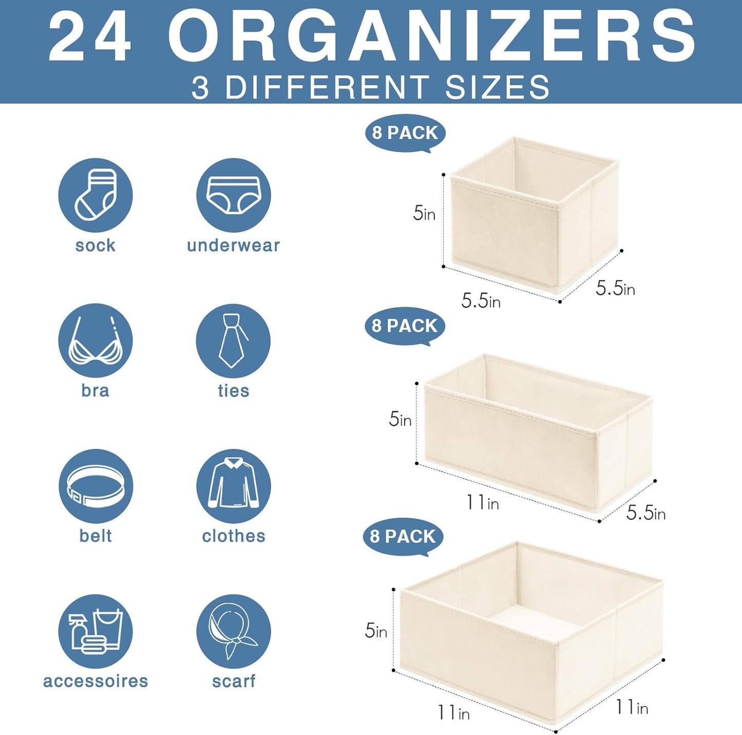 Criusia Drawer Organizer Clothes 12 Pack, Dresser Organizer for Nursery Bedroom Closet Organization and Storage - Baby Clothes Organizer Bins - Drawer Divider for Sock Underwear Bra Ties (Grey)