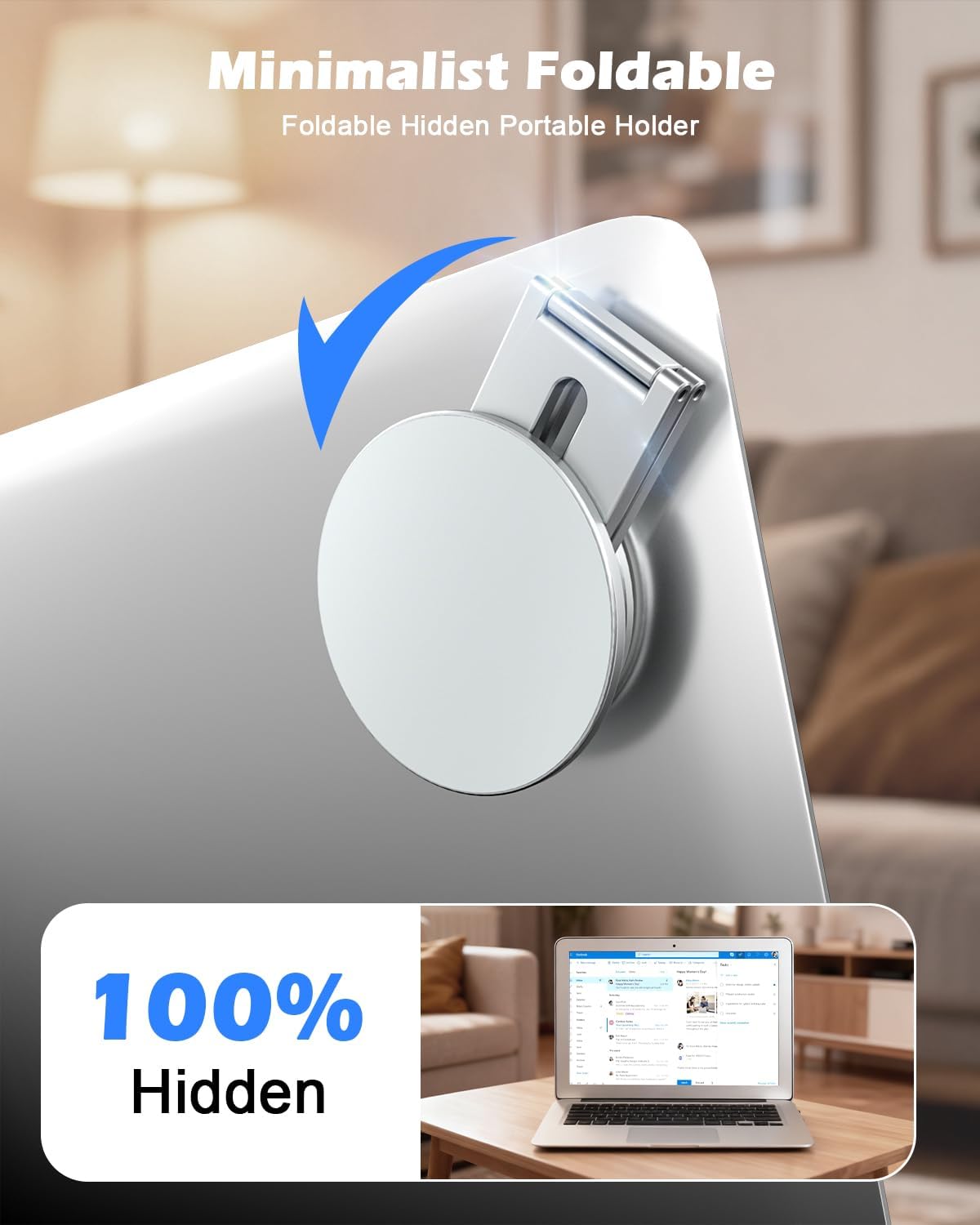 CloudValley Magnetic Phone Laptop Holder Mount, Foldable Hidden Portable Stand for iPhone 17/16/15/14/13 & All Phone, Clamp for Monitor Side, Compatible with Laptop, Desktop, Tesla Model 3/ Y, Silver