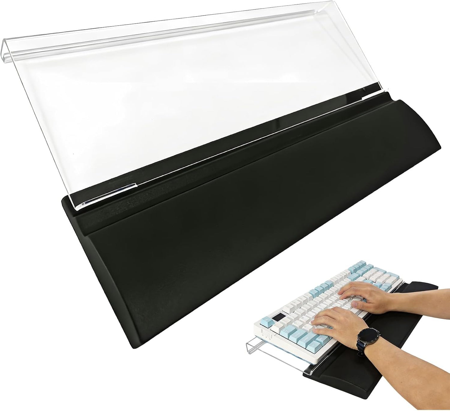 Acrylic Keyboard Stand w/Silicone Wrist Rest 4-Level Height Adjustment, Ergonomic 16.9 x 5.7 inches Computer Keyboard Riser for Easy Typing Office, Gaming, and Home Desks Black